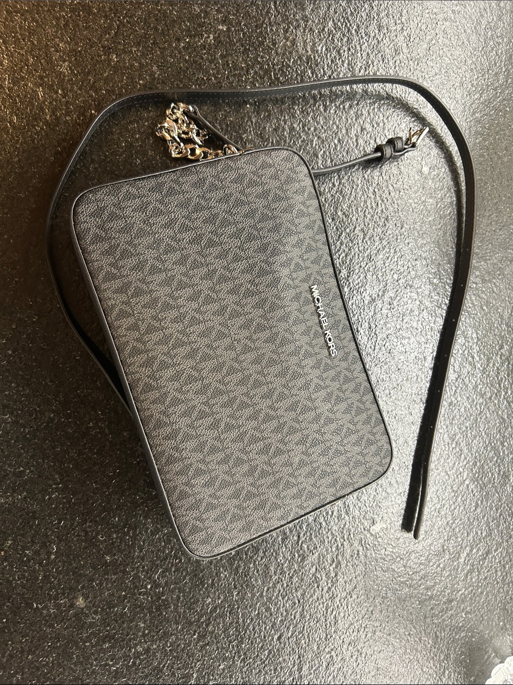 Michael Kors Gray Monogram Crossbody Bag with Silver Hardware
